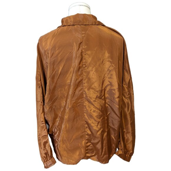 Vintage 80s Metallic Bronze Striped Blouse Button Up Satin Retro Party Fall 14 - Picture 7 of 11